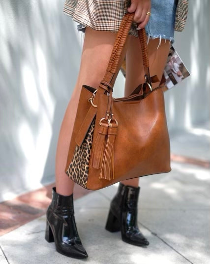 Leather & Leopard Print Hobo Purse