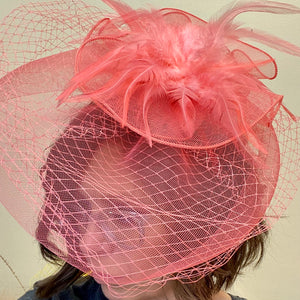 Derby Flower Feather Fascinator ~ Coral