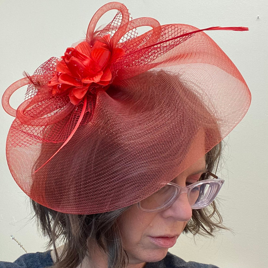 Derby Flower Fascinator ~ Red