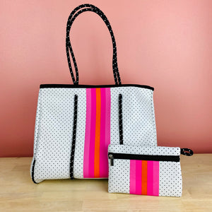 The Giavanna Neoprene Tote-White & Pink