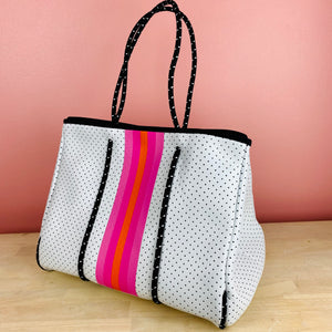 The Giavanna Neoprene Tote-White & Pink