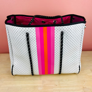 The Giavanna Neoprene Tote-White & Pink