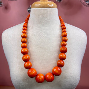 Wooden Bead Necklace ~ Orange