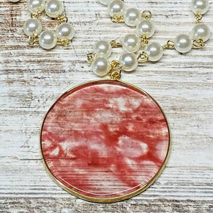 Stella Stone & Pearl Accent Accent Necklace~Rose Red