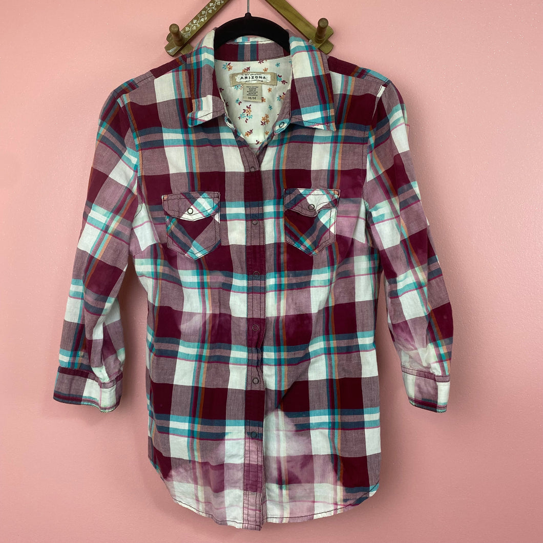 Hand Bleach Dyed Plaid Shirt