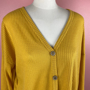 Faux Button Up Pullover Top - Mustard