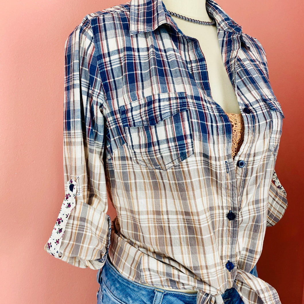 Hand Bleach Dyed Plaid Shirt