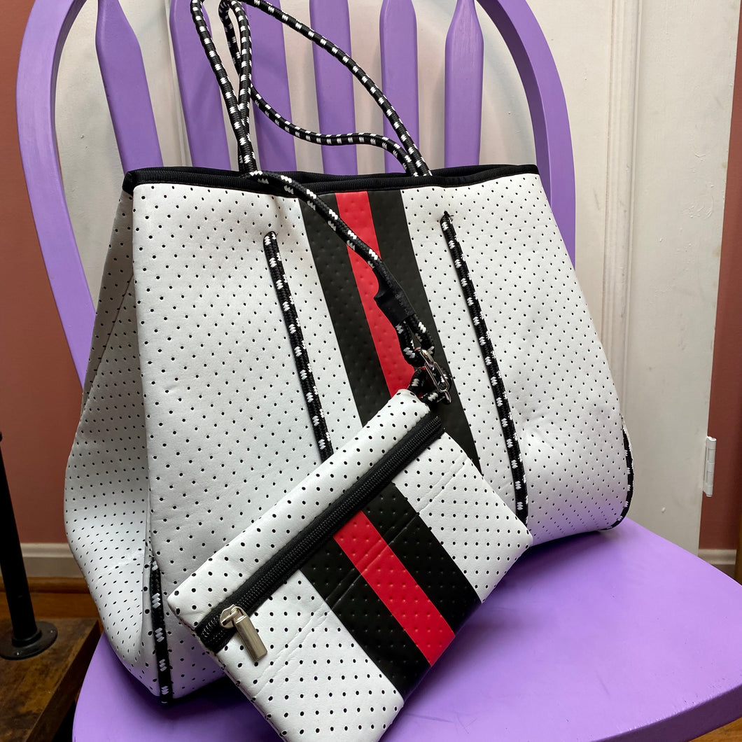 The Giavanna Neoprene Tote-White Black Red