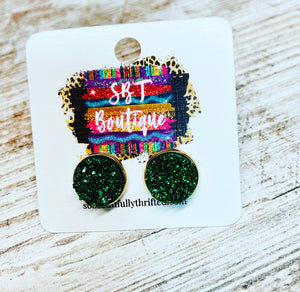 Green Druzy Studs