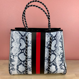 The Giavanna Neoprene Tote - Black/Red Snakeskin