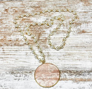 Stella Stone & Pearl Accent Necklace~Petal Pink