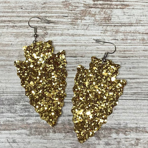 Glitter Scalloped Arrowhead Earrings~Gold