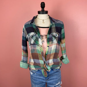 Hand Bleach Dyed Flannel Shirt - Women’s Small