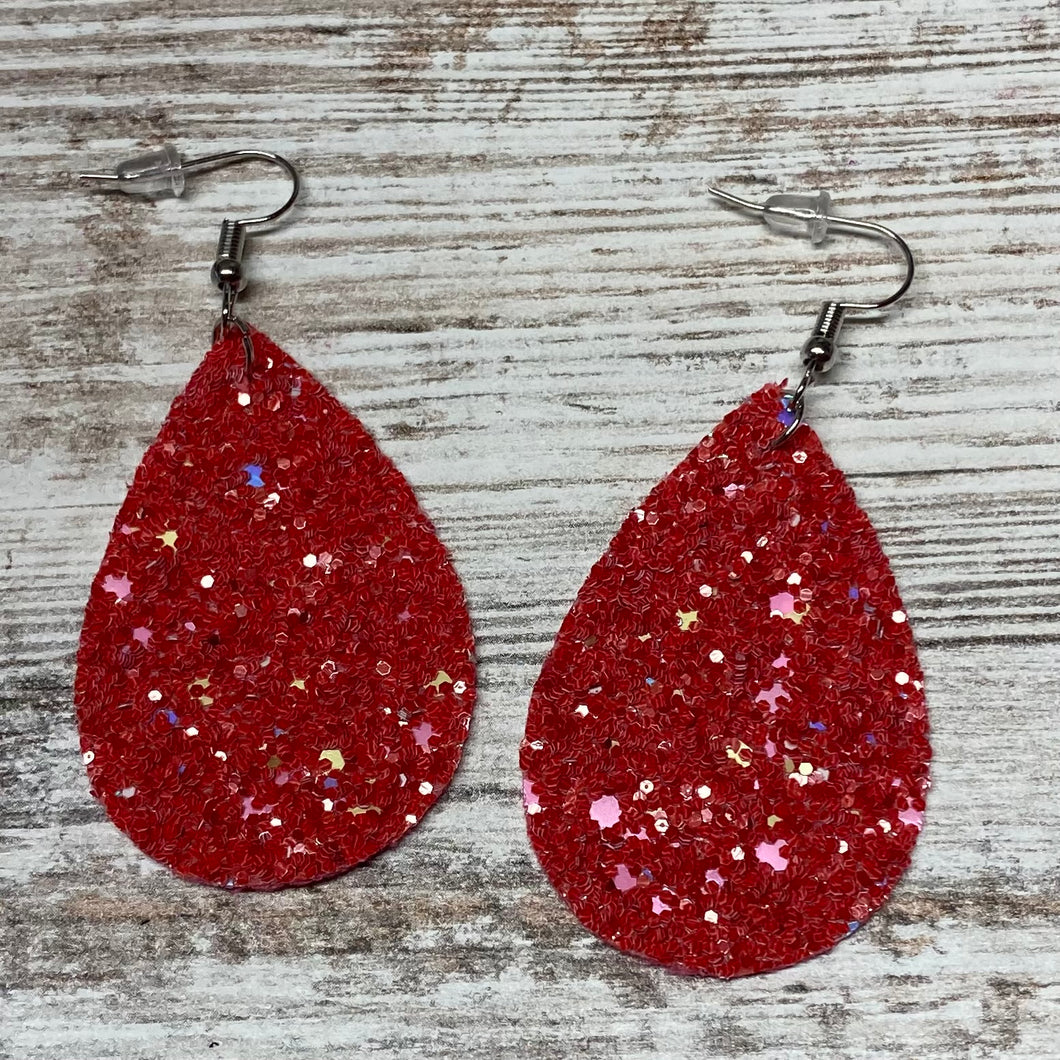 Glitter Teardrop Earrings~ Red with Confetti