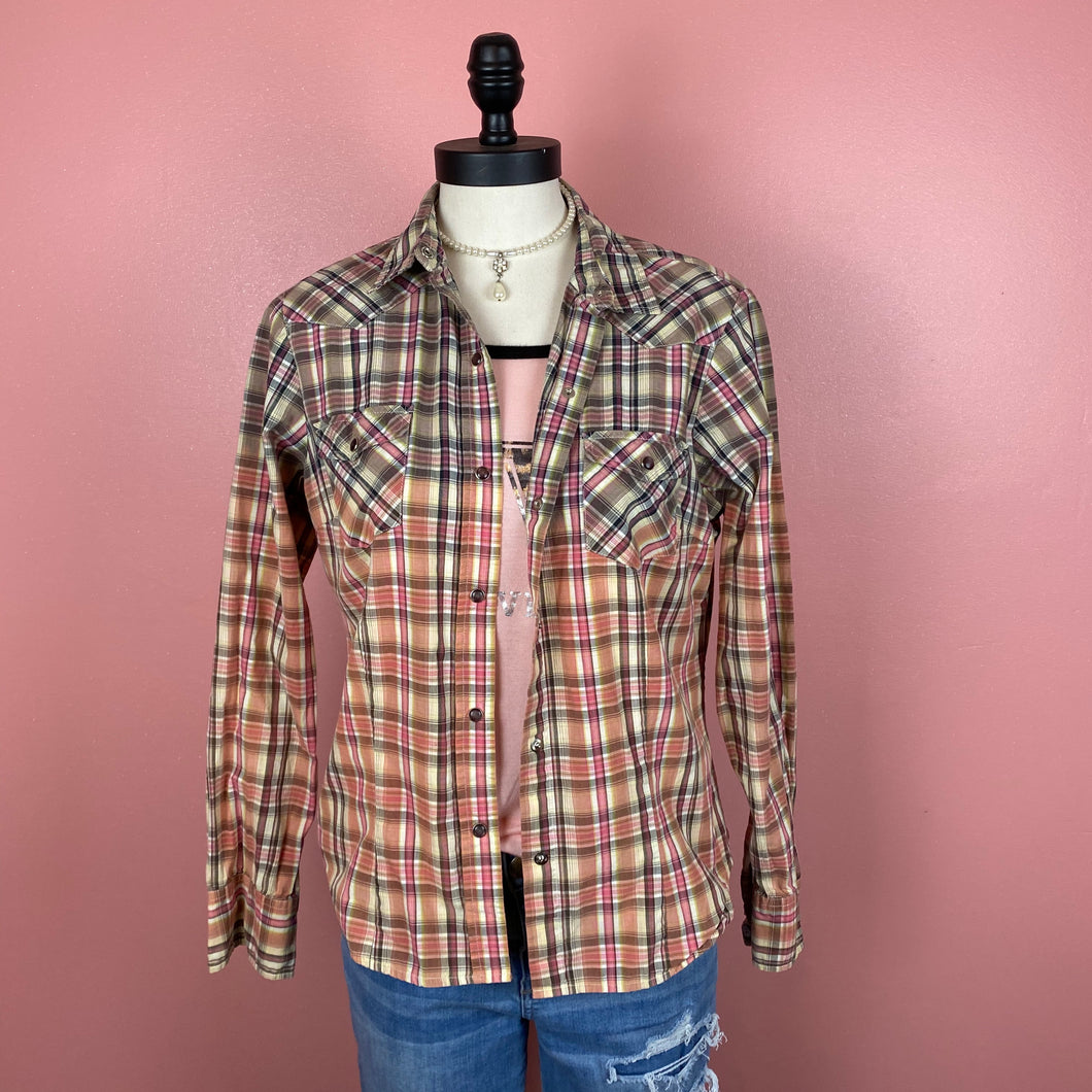 Hand Bleach Dyed Plaid Shirt