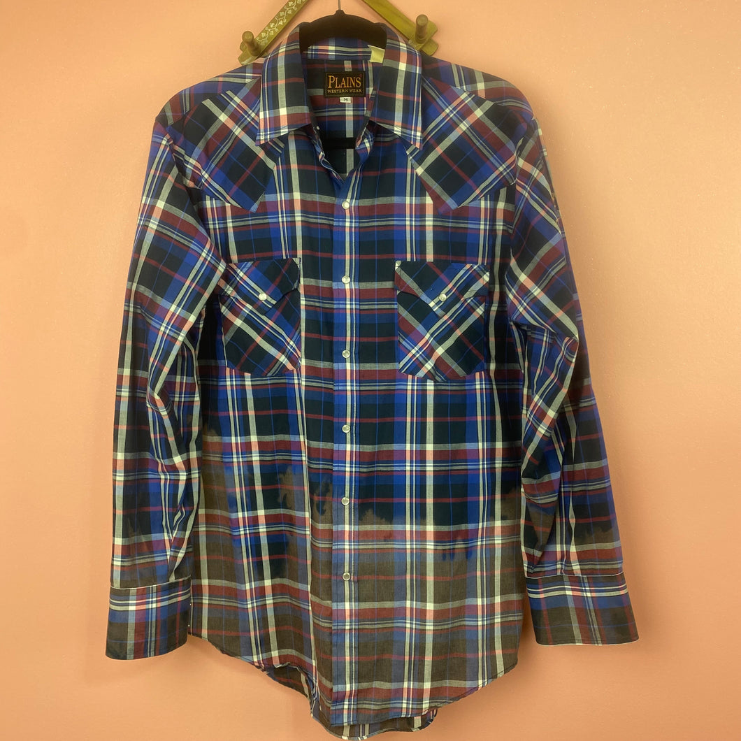 Hand Bleach Dyed Plaid Shirt