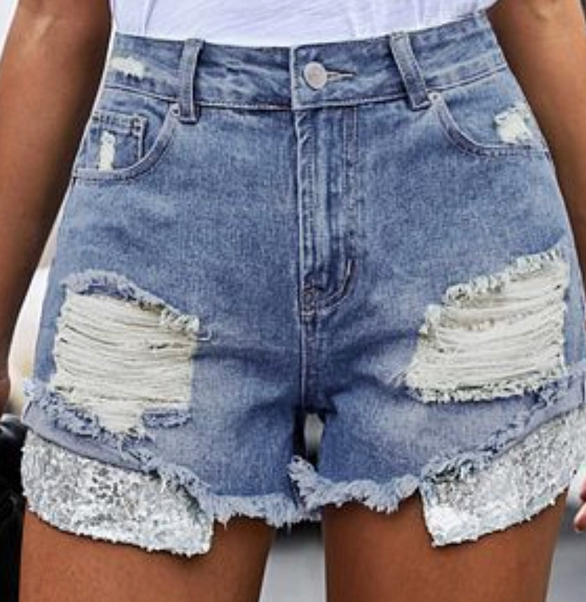 Harlym Sequin Pocket Denim Shorts