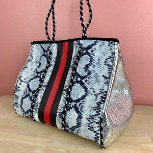 The Giavanna Neoprene Tote - Black/Red Snakeskin