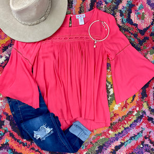 Three Pink Hearts Bell Sleeve Top