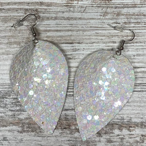 Glitter Leaf Earrings~White