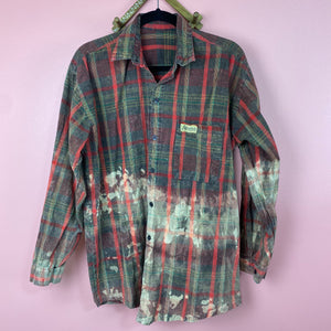Hand Bleach Dyed Plaid Shirt
