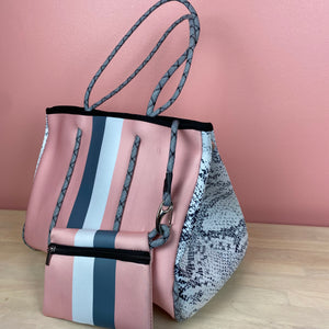 The Giavanna Neoprene Tote-Pink/White/Gray