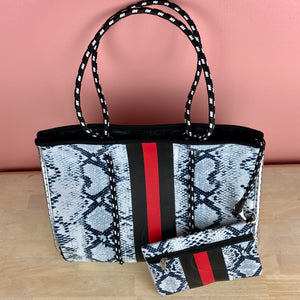 The Giavanna Neoprene Tote - Black/Red Snakeskin