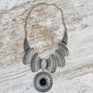 Boujee Chic Statement Necklace~Black/Silver