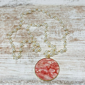 Stella Stone & Pearl Accent Accent Necklace~Rose Red